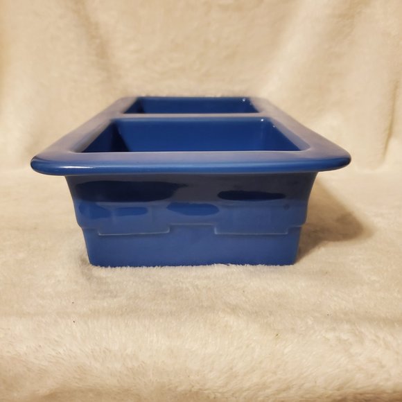 Longaberger Pottery Woven Traditions Blue Divided Dish - Picture 2 of 7